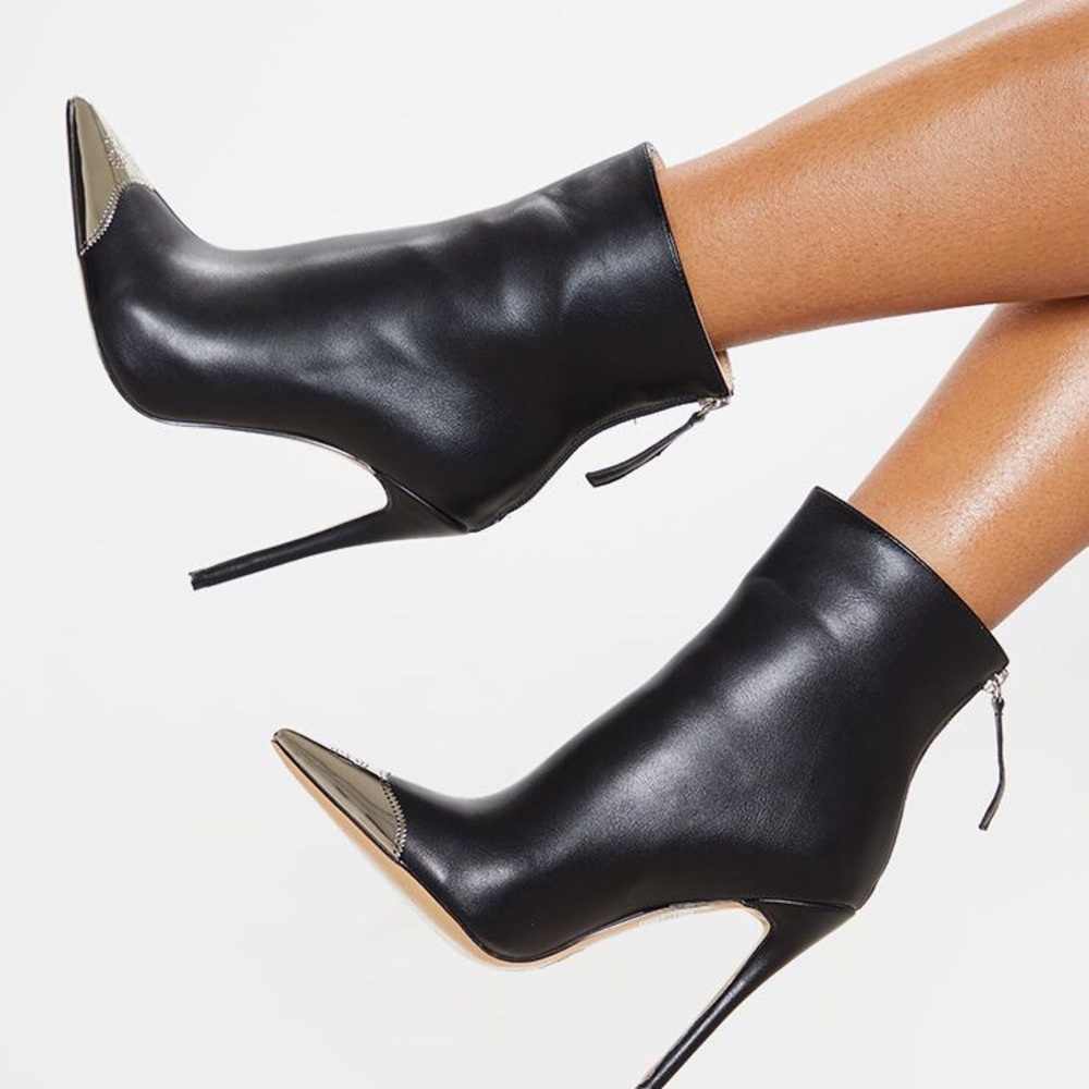 Black Metal Toe Booties (Never Worn)